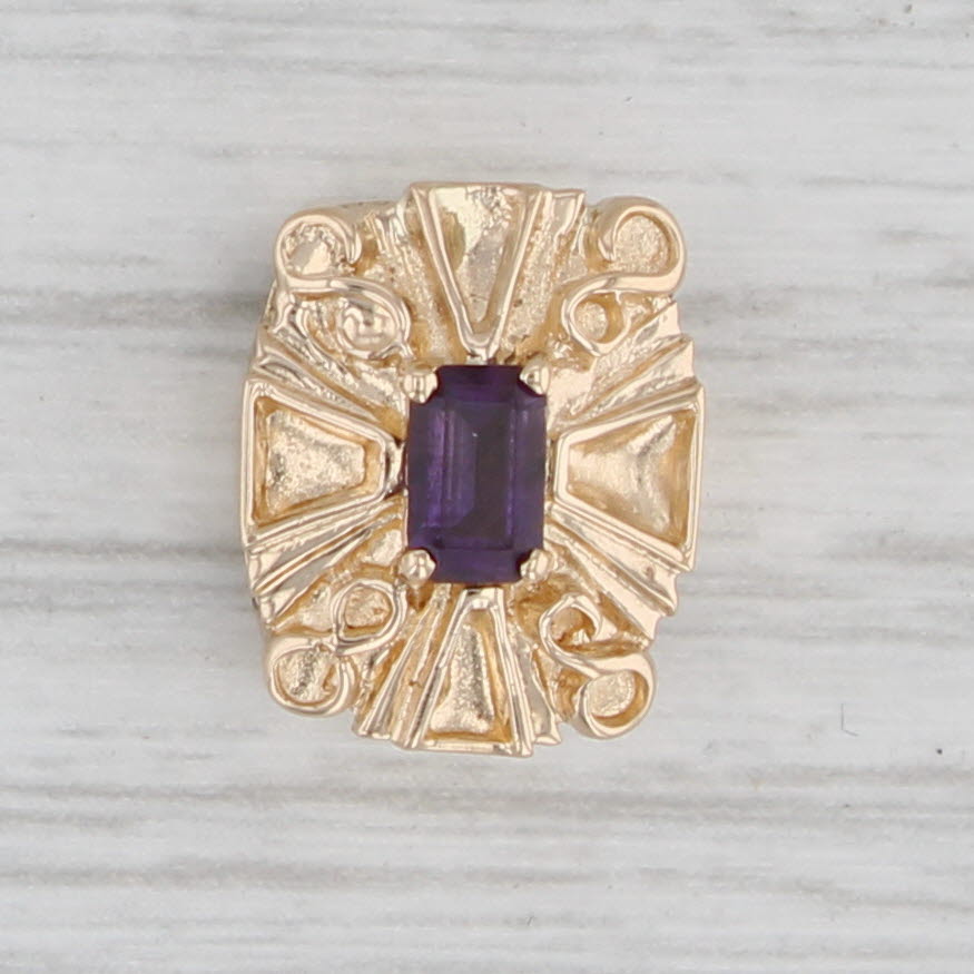 Gray Ornate 0.28ct Amethyst Slide Charm 14k Yellow Gold Vintage Richard Glatter