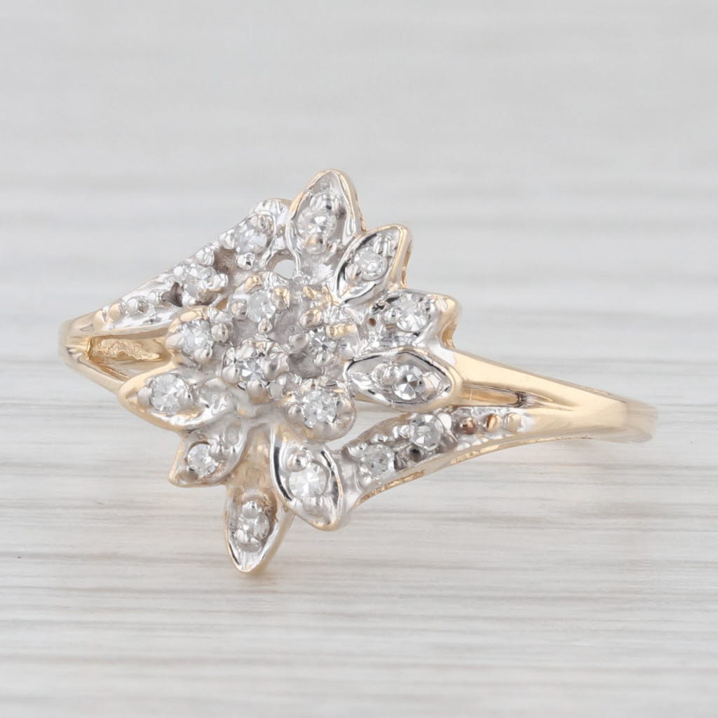 Light Gray Diamond Cluster Bypass Ring 10k Yellow Gold Size 7.5