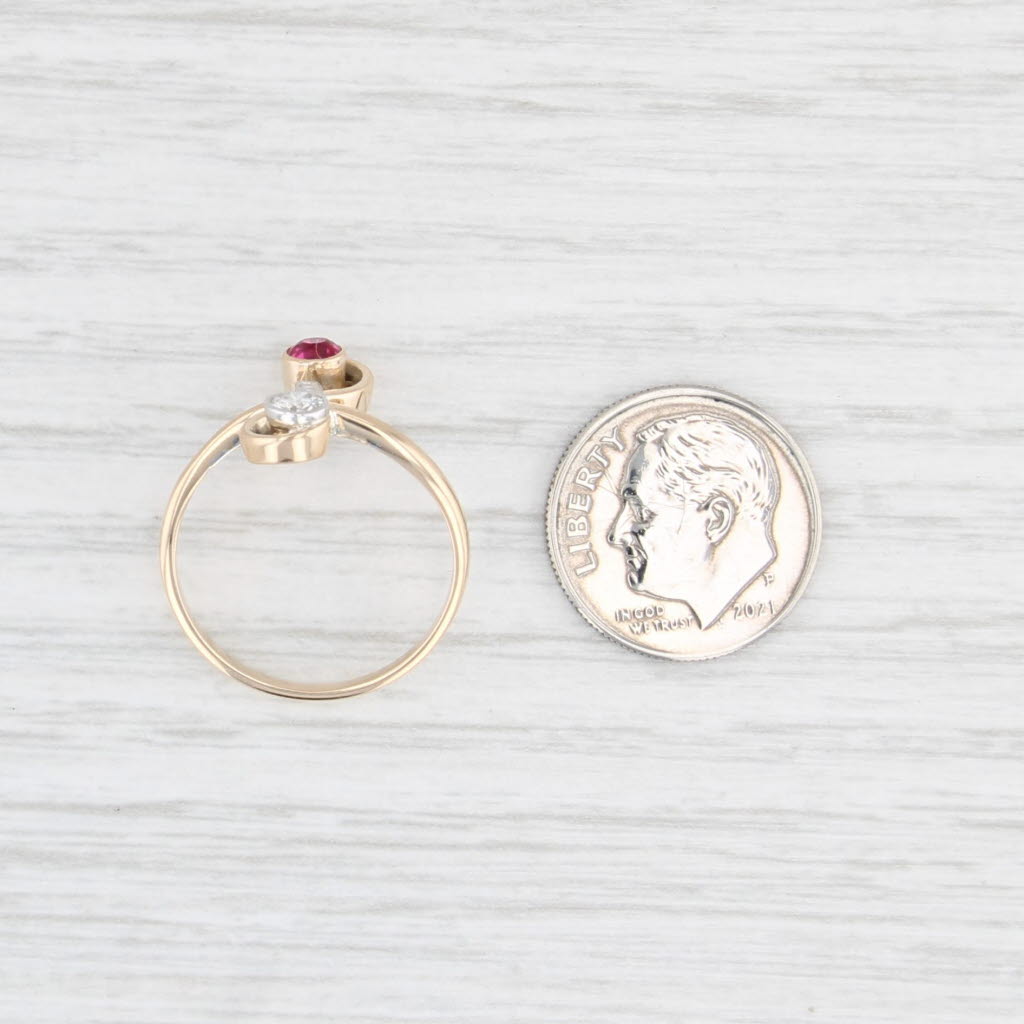 Lab Created Ruby Diamond Bypass Ring 14k Yellow Gold Size 7.25