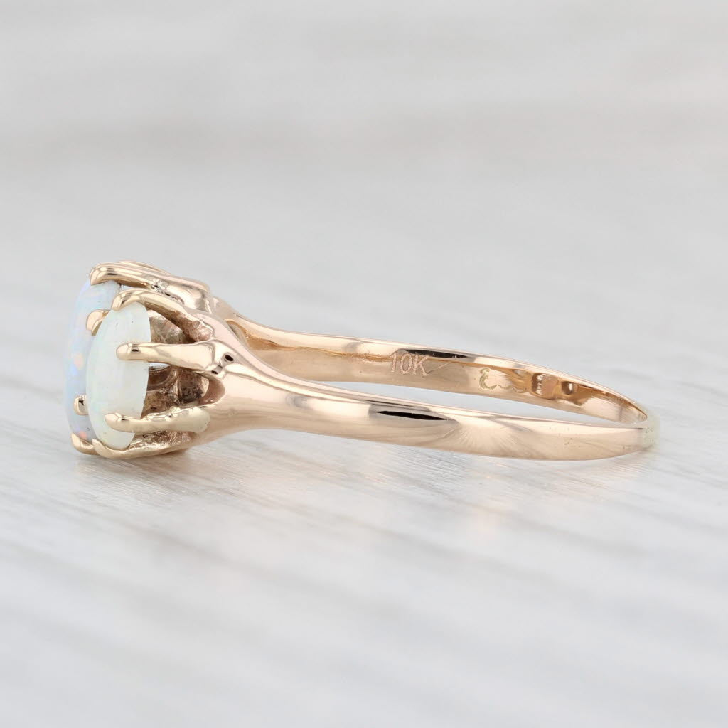 Light Gray Victorian Oval 3-Stone Opal Ring 10k Yellow Gold Size 7.75 Antique