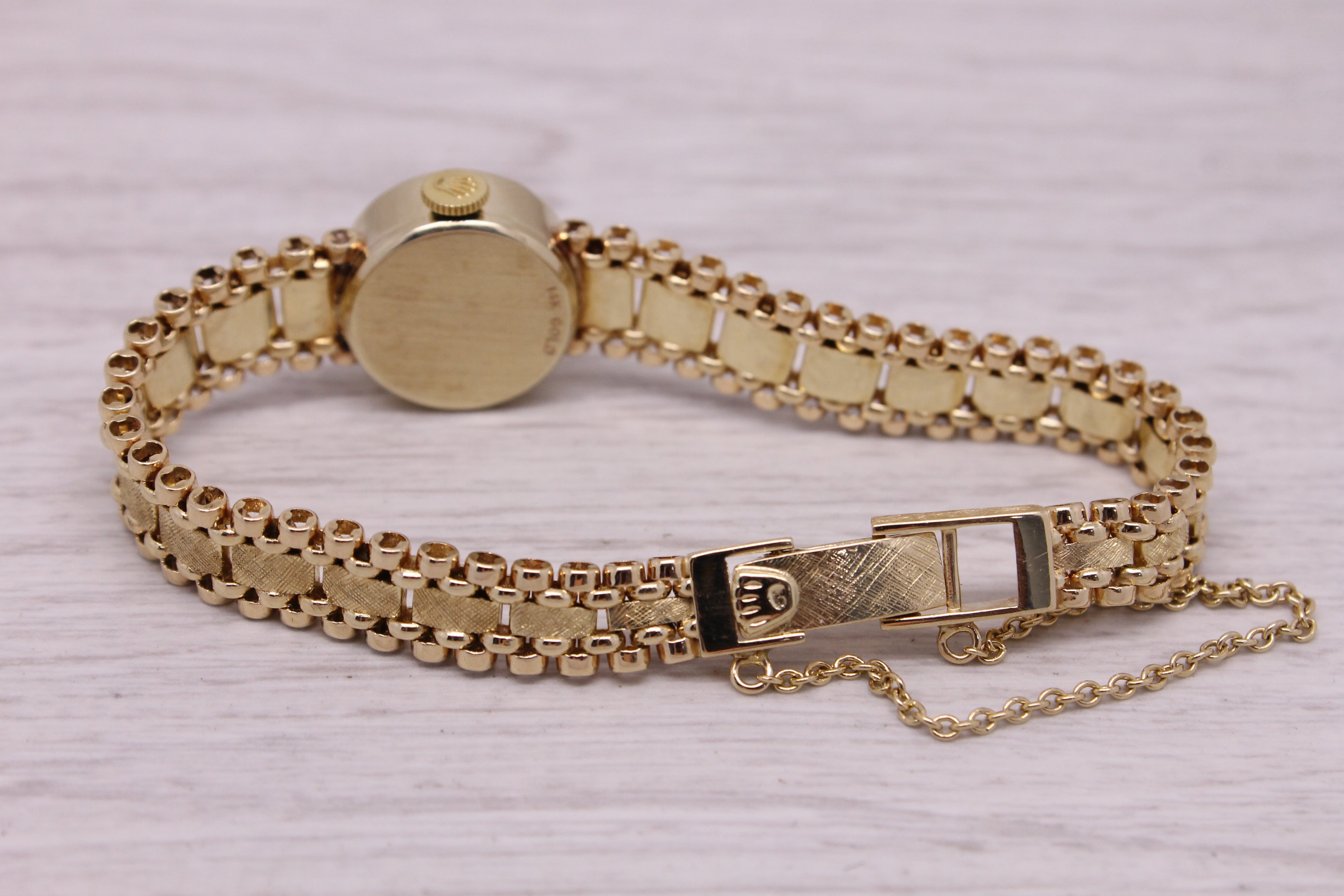 Gray Vintage c.1960 Rolex 14k Yellow Gold Ladies Cocktail Bracelet Watch - Serviced -