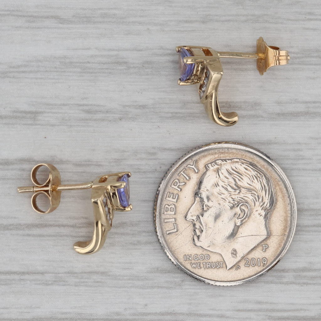 Gray 0.55ctw Trillion Tanzanite Diamond J-Hook Stud Earrings 10k Yellow Gold