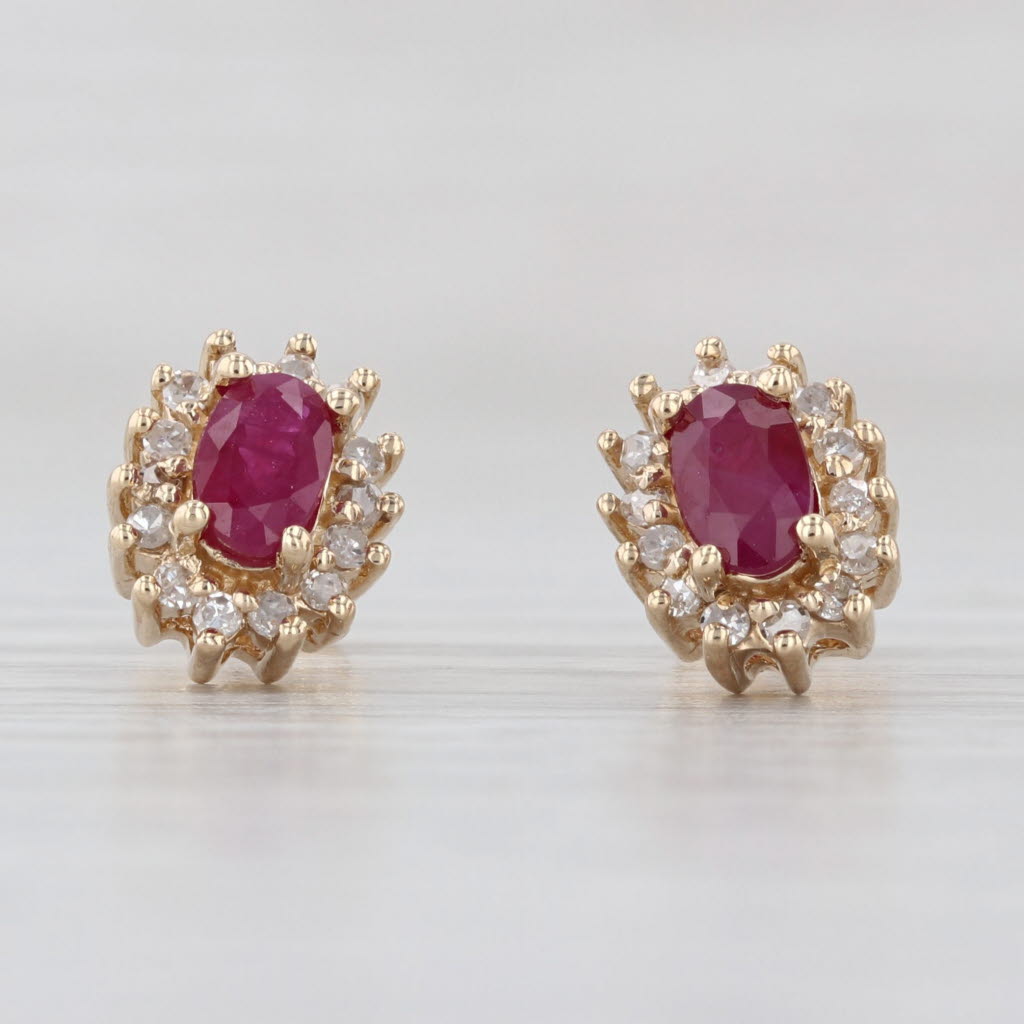 0.74ctw Ruby Diamond Halo Stud Earrings 14k Yellow Gold Studs