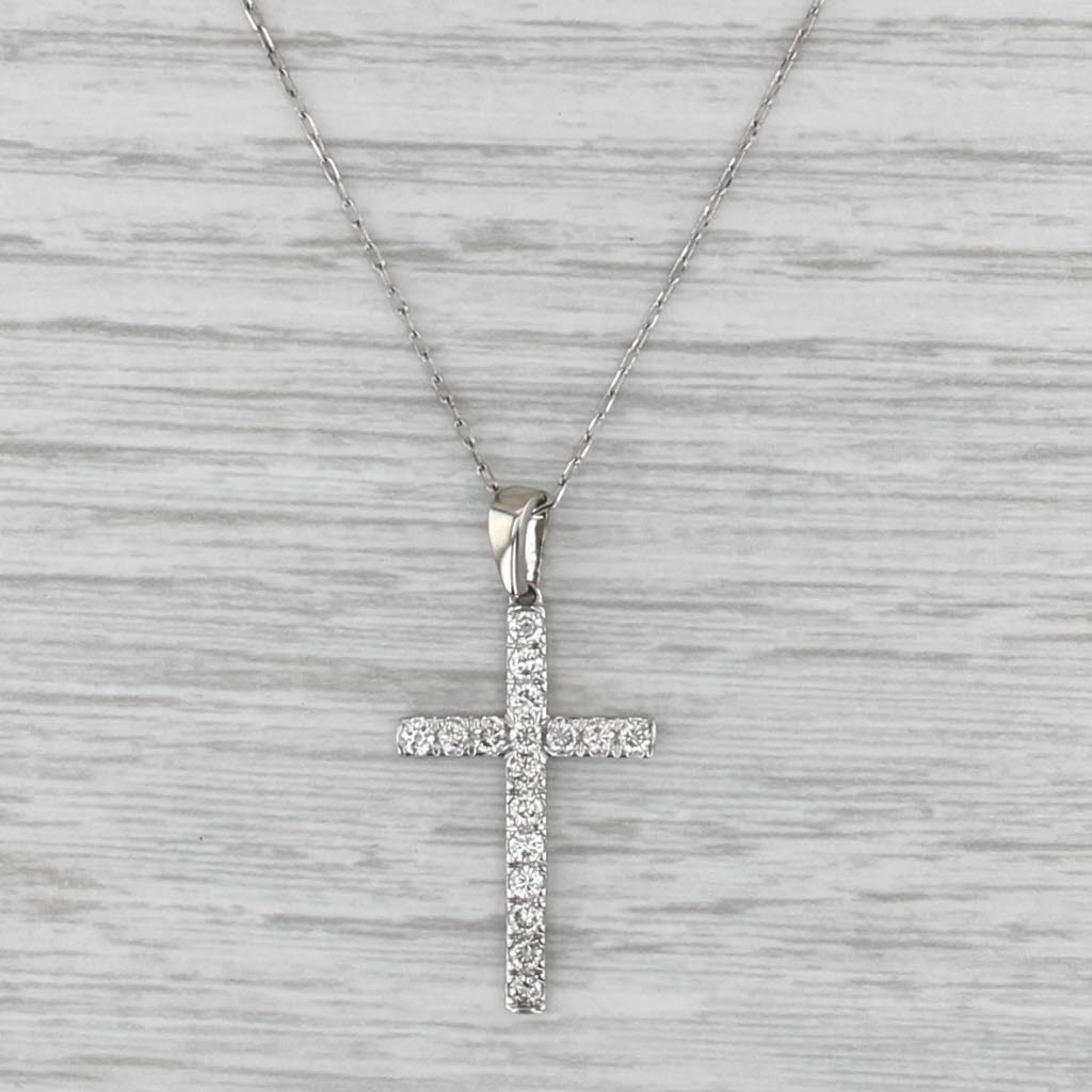 0.38ctw Diamond Cross Pendant 10k White Gold 16.5-18.75" Cable Chain