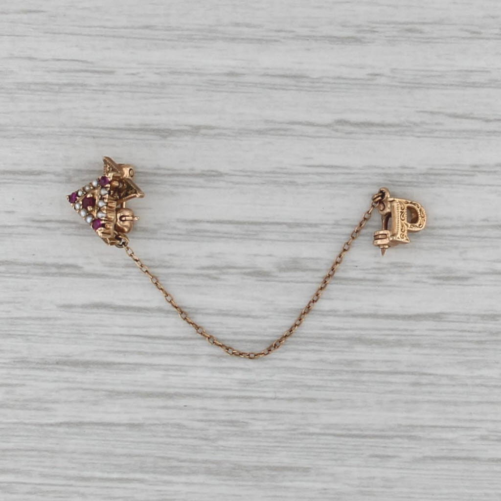 Delta Chi Badge 10k Gold Pearl Ruby Vintage Fraternity Mini Sweetheart Pin