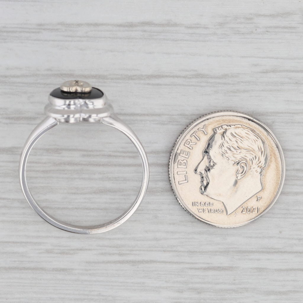 Gray Vintage Onyx Heart Diamond Signet Ring 10k White Gold Size 7.25