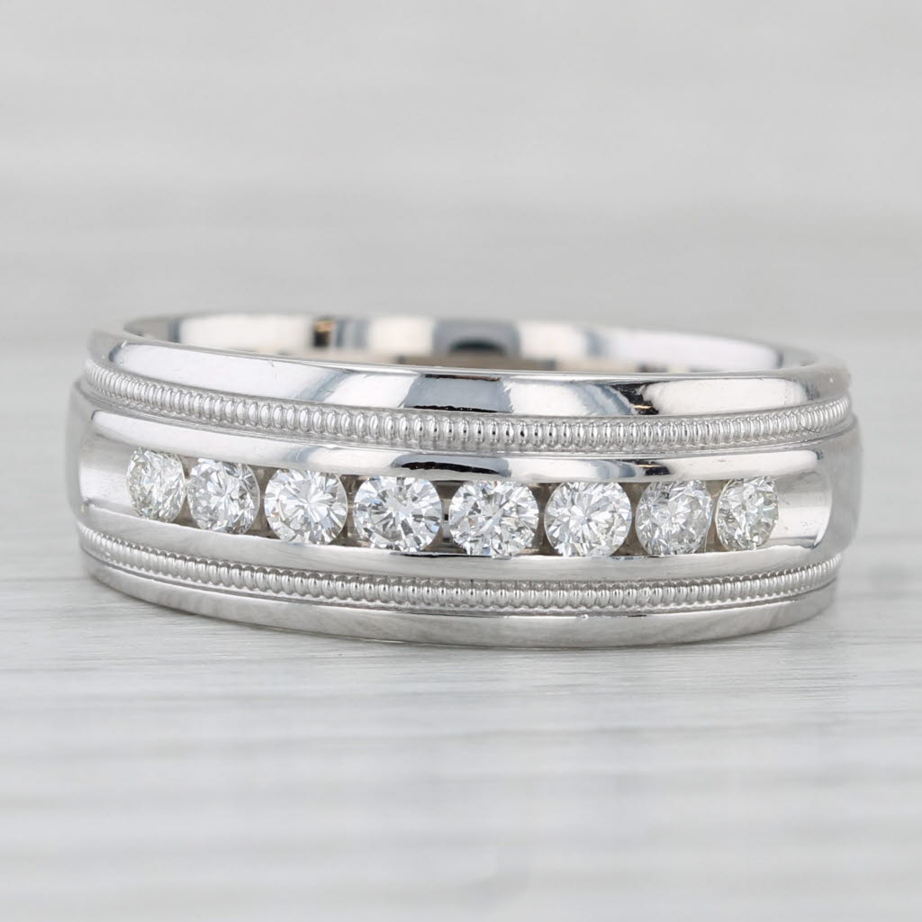 Light Gray 0.50ctw Diamond Men's Wedding Band 14k White Gold Size 10 Ring