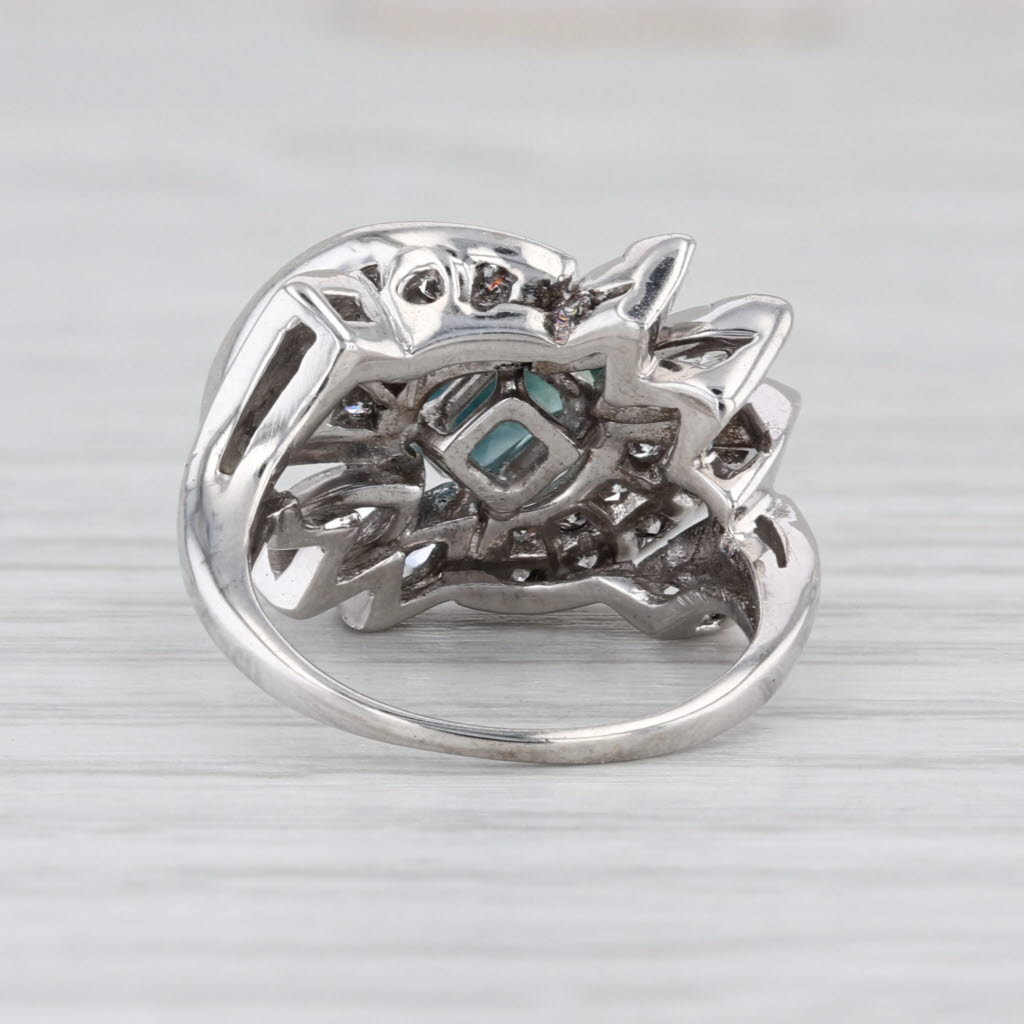 1.71ctw Blue Sapphire Diamond Abstract Cocktail Ring 14k White Gold Size 4