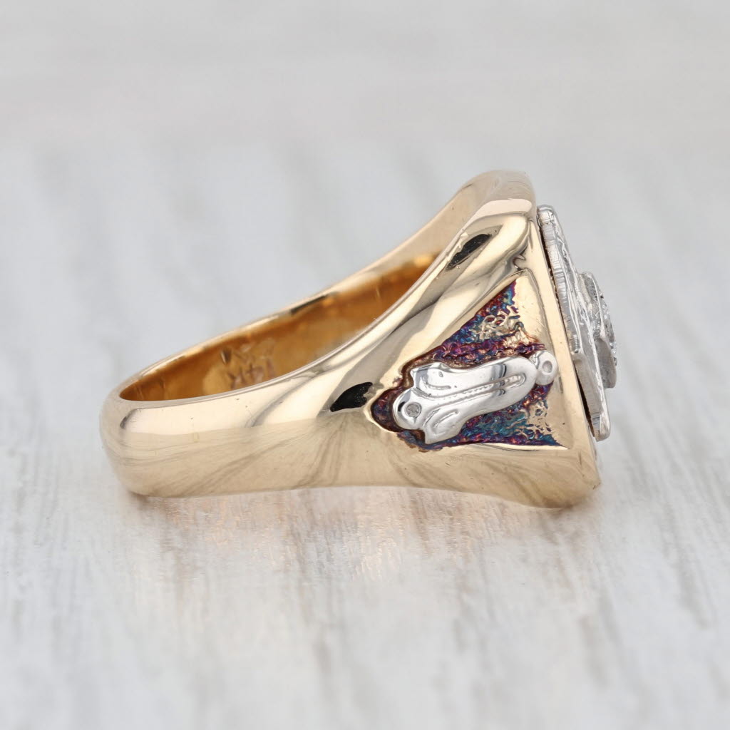 Vintage Diamond Masonic Square Compass Ring 14k Gold Size 9.75 Blue Lodge