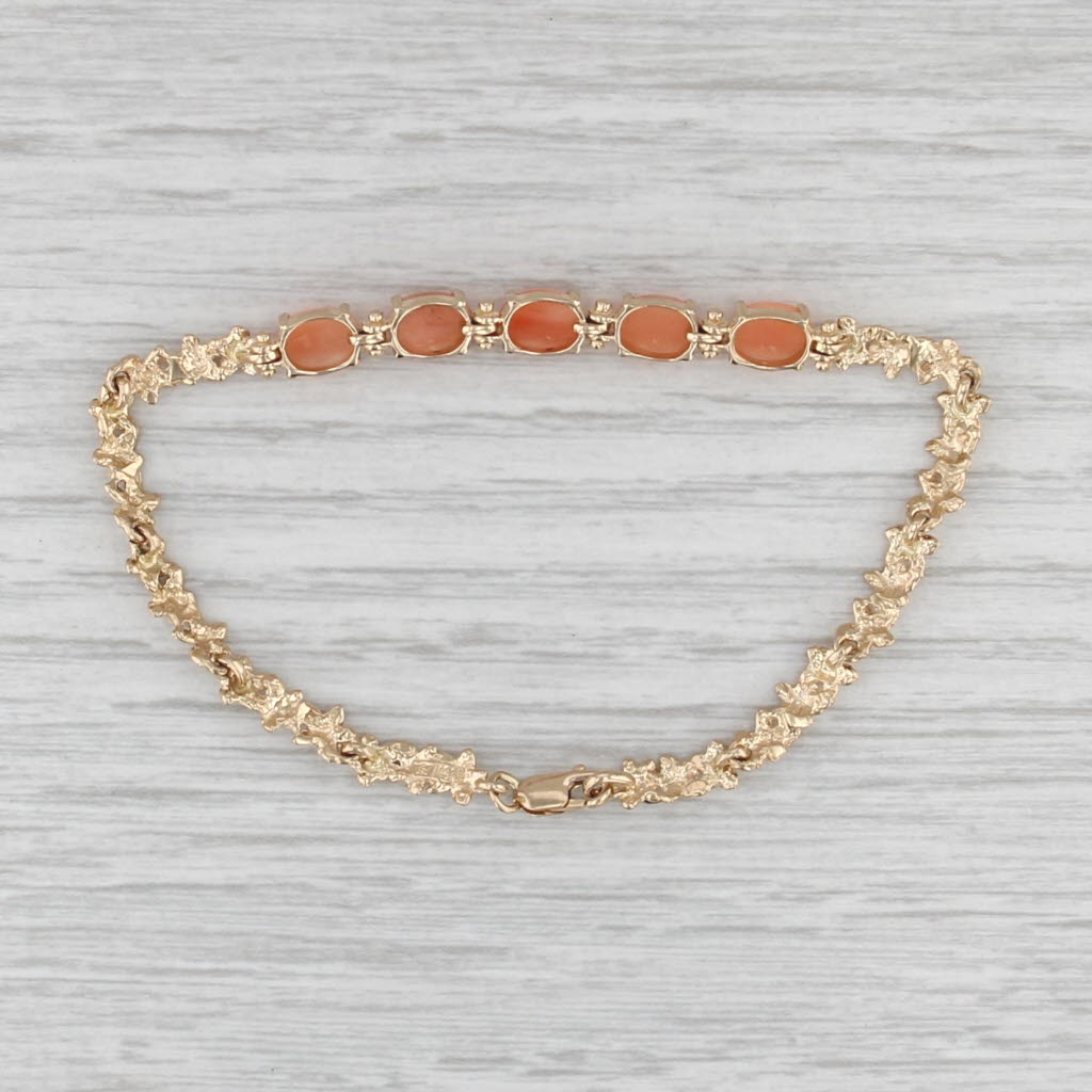 Coral Plumeria Flower Bracelet 14k Yellow Gold 7"