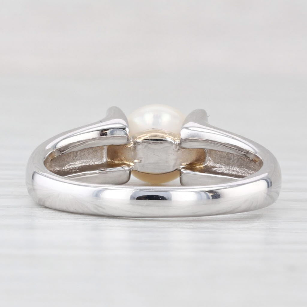 Light Gray Cultured Pearl Diamond Ring 14k White Yellow Gold Size 7.25