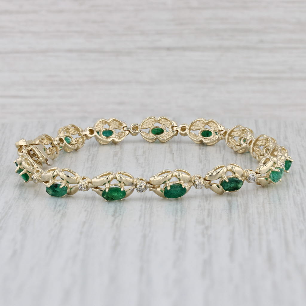 Gray 3.65ctw Emerald Diamond Tennis Bracelet 14k Yellow Gold 7.25" 6.6mm