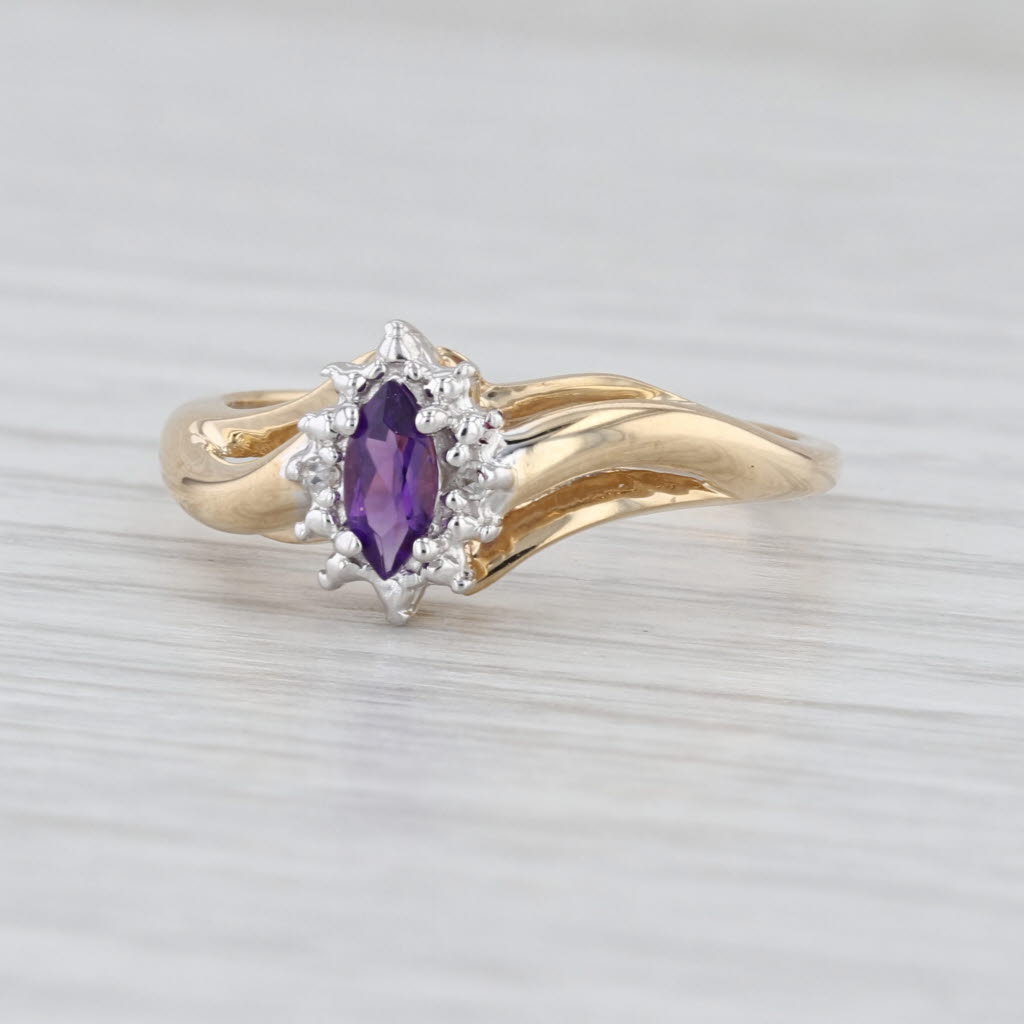 0.18ct Marquise Amethyst Ring 10k Yellow Gold Diamond Accents Size 7.25