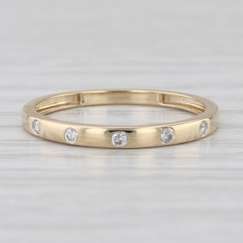 Diamond Dots Wedding Band 14k Yellow Gold Stackable Ring Size 7.25