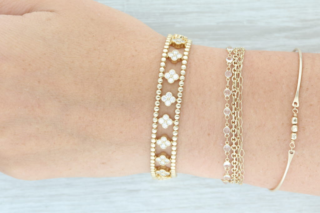 New 2.80ctw Diamond Flower Tennis Bracelet 14k Yellow Gold 7" 10.8mm