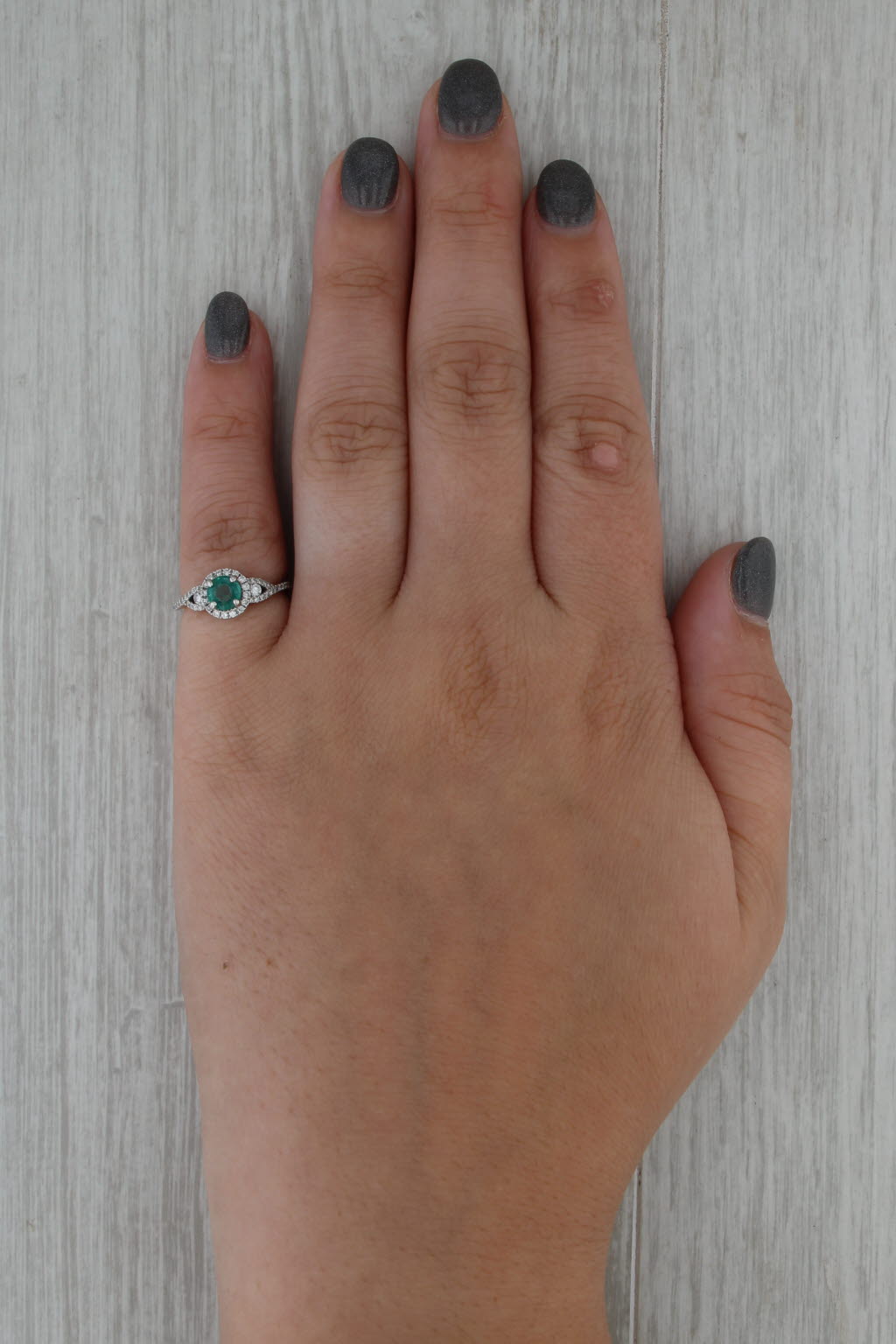 0.63ctw S Kashi Emerald Diamond Halo Ring 14k White Gold Size 3.5 Engagement