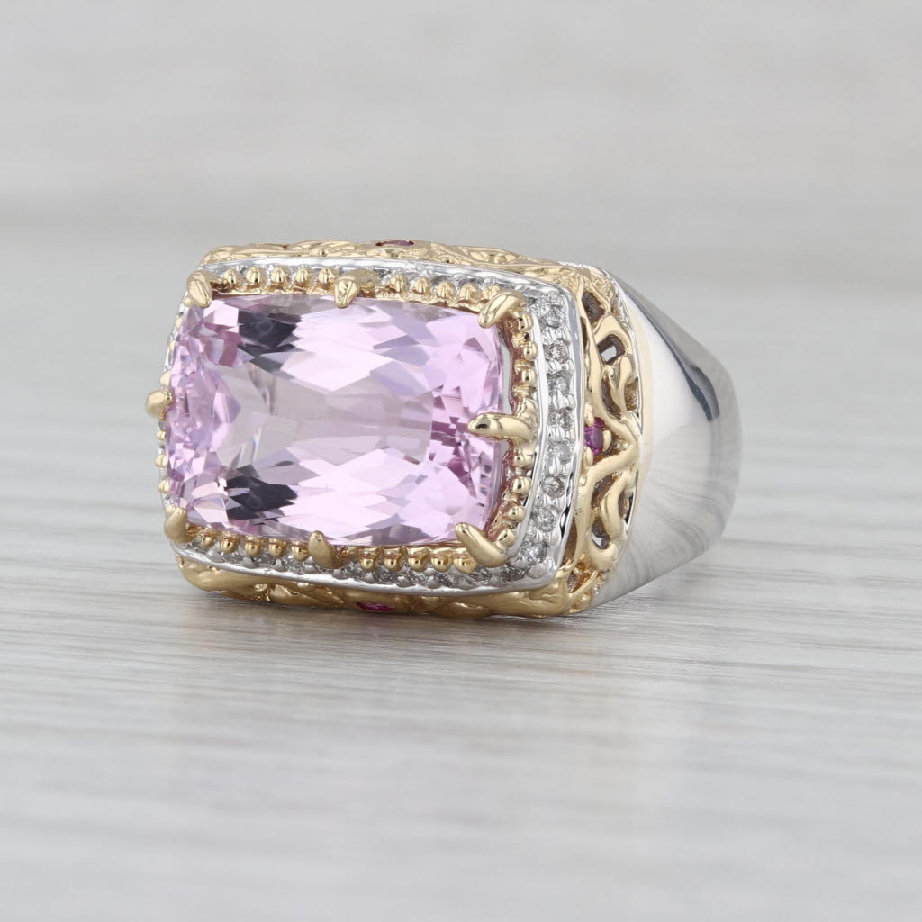 8.18ctw Pink Kunzite Sapphire Diamond Halo Ring 14k Yellow White Gold Size 9