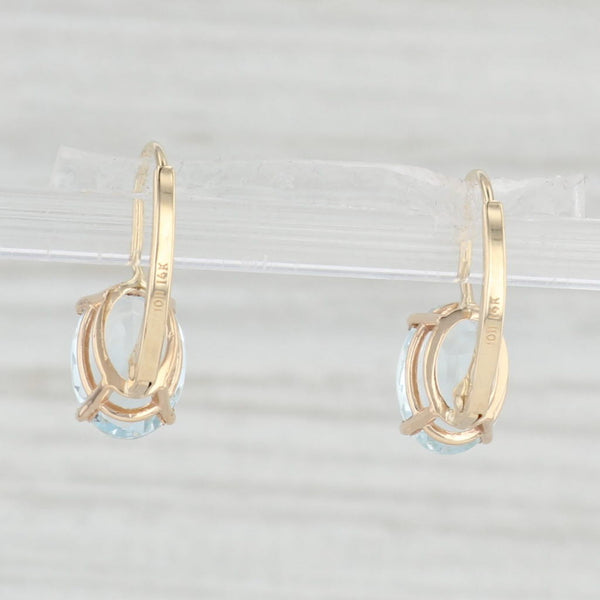 Light Gray 3ctw Aquamarine Earrings 14k Yellow Gold Leverback Drops Oval Solitaires