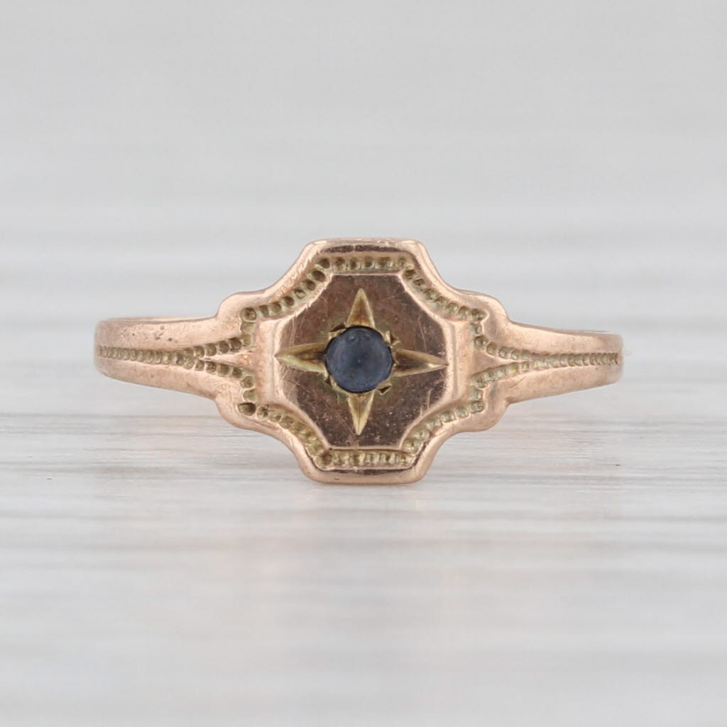 Ostby Barton Antique Blue Glass Ring 10k Yellow Gold Size 1 Imitation Sapphire
