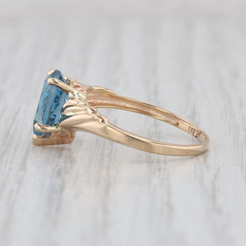 2.30ct Pear Blue Topaz Solitaire Ring 14k Yellow Gold Size 7.5