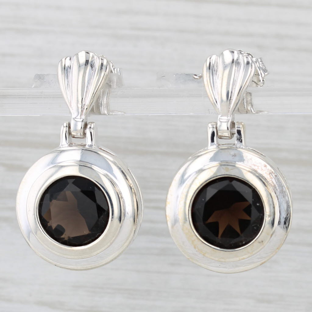 Light Gray 8.75ctw Smoky Quartz Round Solitaire Drops Sterling Silver