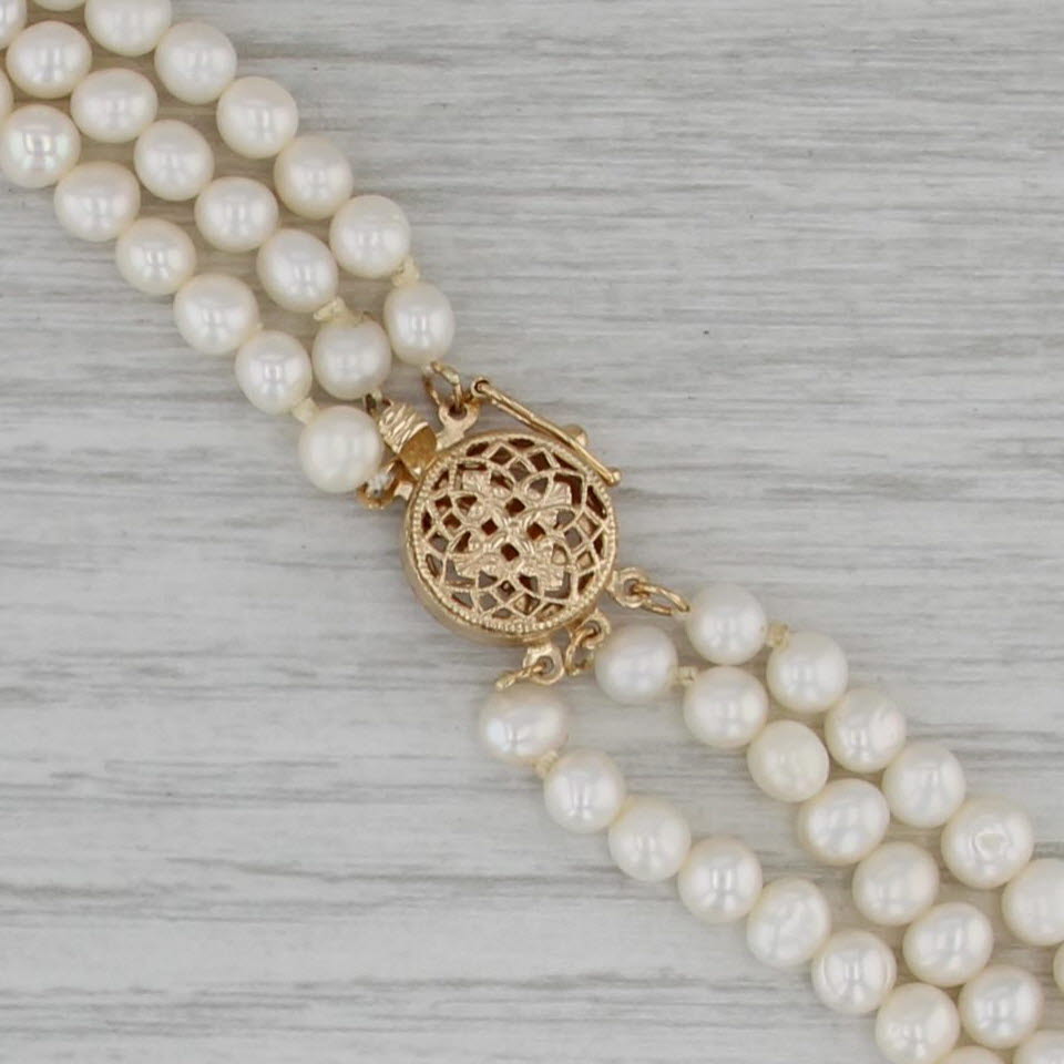 Freshwater Cultured Pearl 3-Strand Necklace 14k Gold Clasp 17.25"