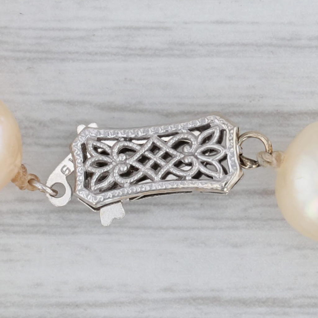 Gray Vintage Cultured Pearl Bead Strand Necklace 10k Gold 17"