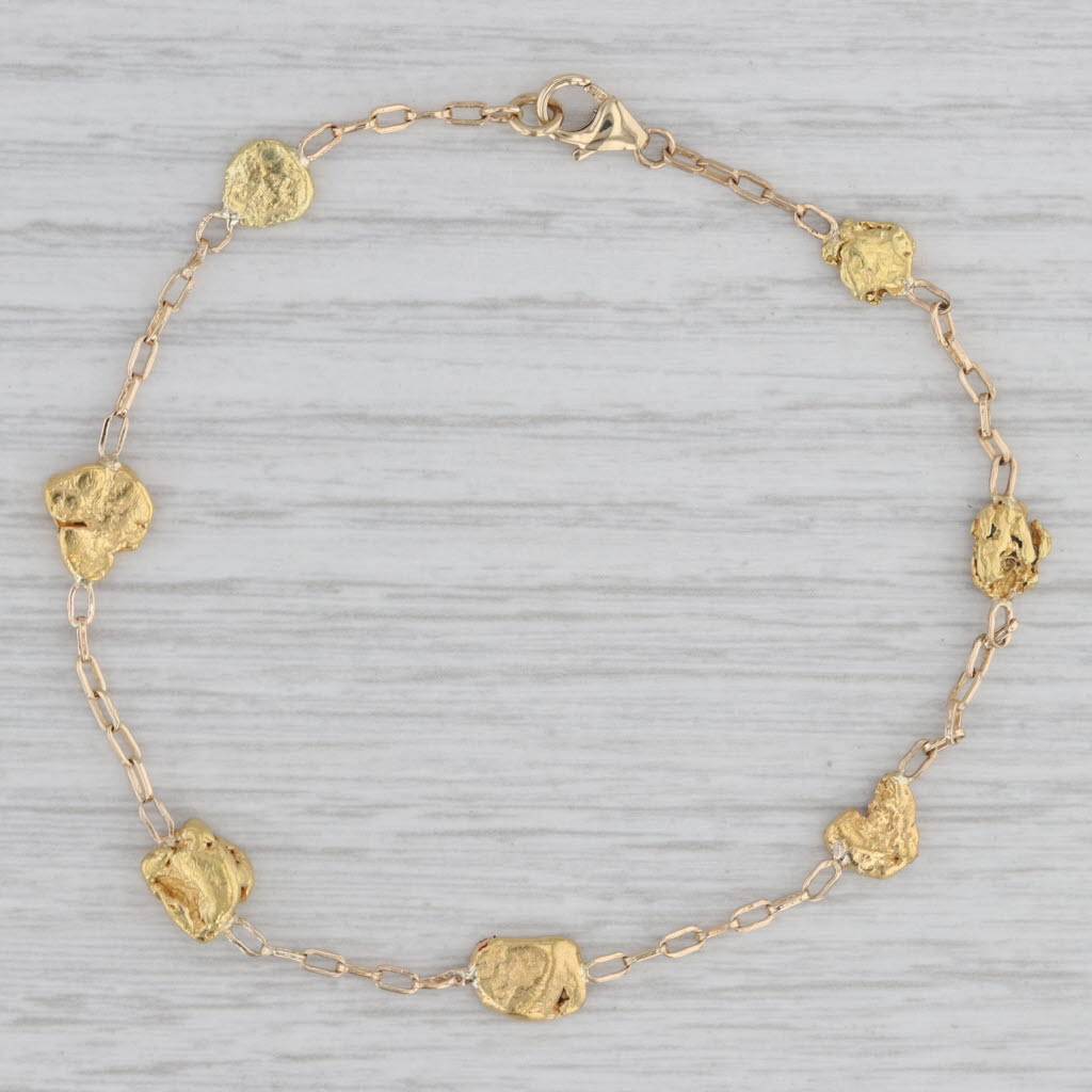 Gray Vintage Nugget Cable Chain Bracelet 14k 23k Yellow Gold 7.5"