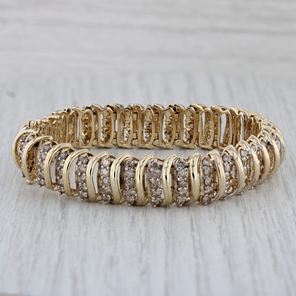 Gray 6.75ctw Diamond Scalloped Gold Bracelet 10k Yellow Gold 7" 12.2mm