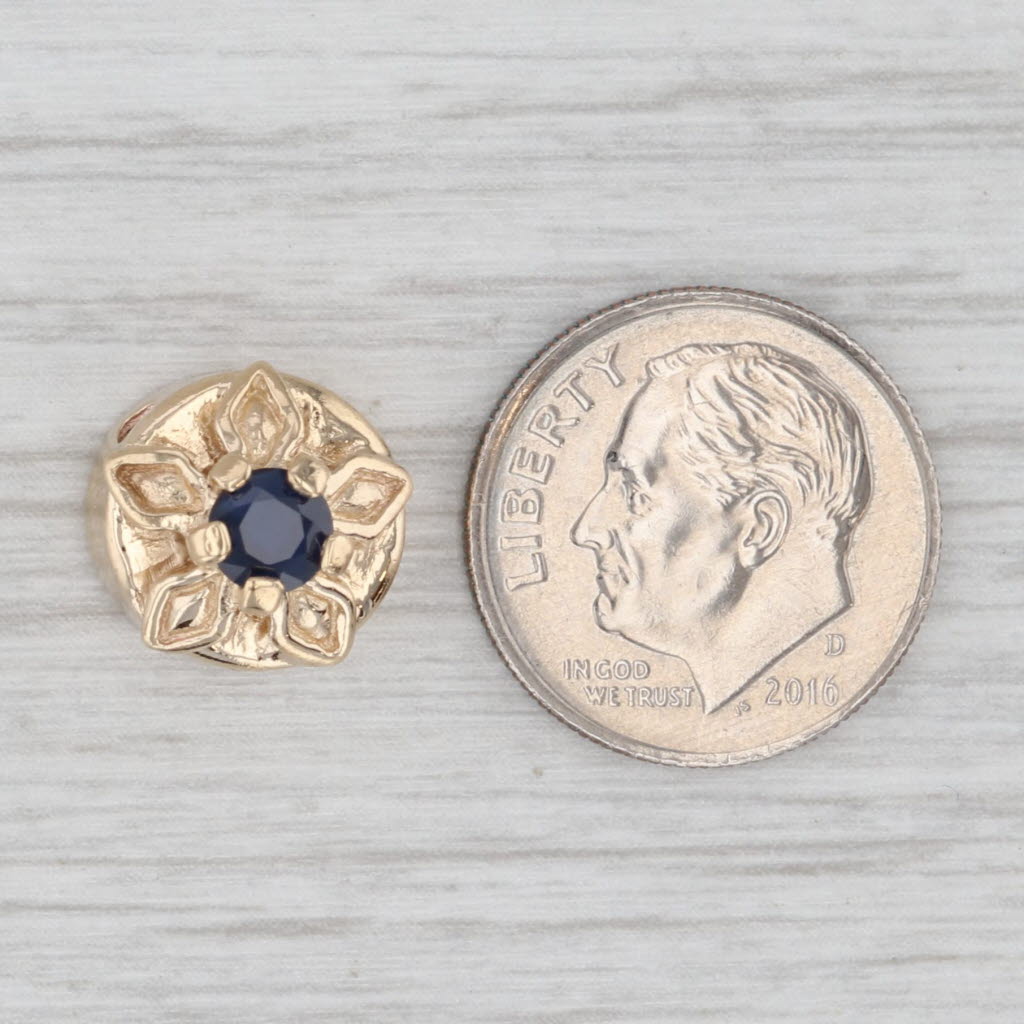 Light Gray 0.40ct Blue Sapphire Flower Slide Bracelet Charm 10k Yellow Gold