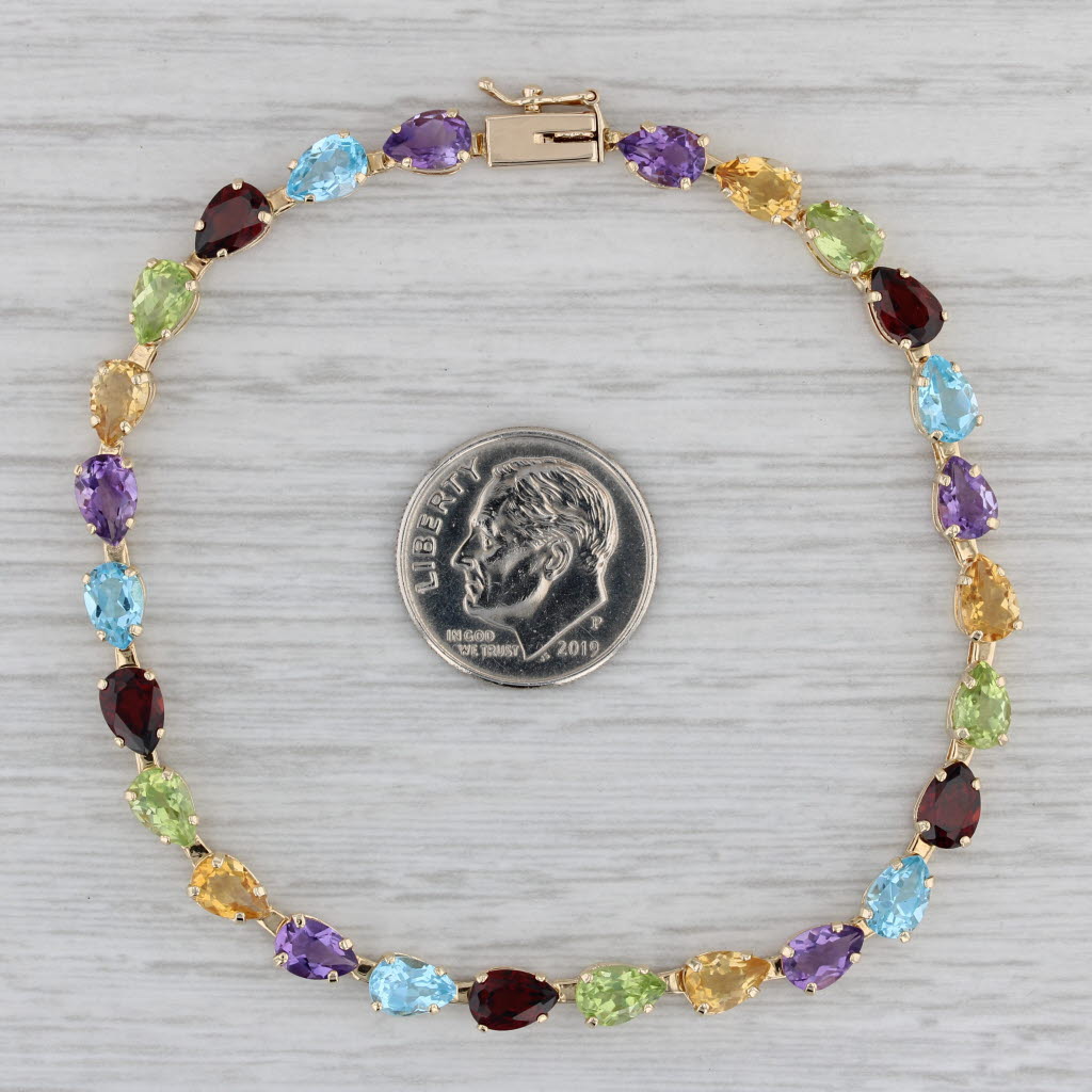 Gray 11.67ctw Gemstone Tennis Bracelet 14k Gold 7.5" Garnet Topaz Peridot Amethyst