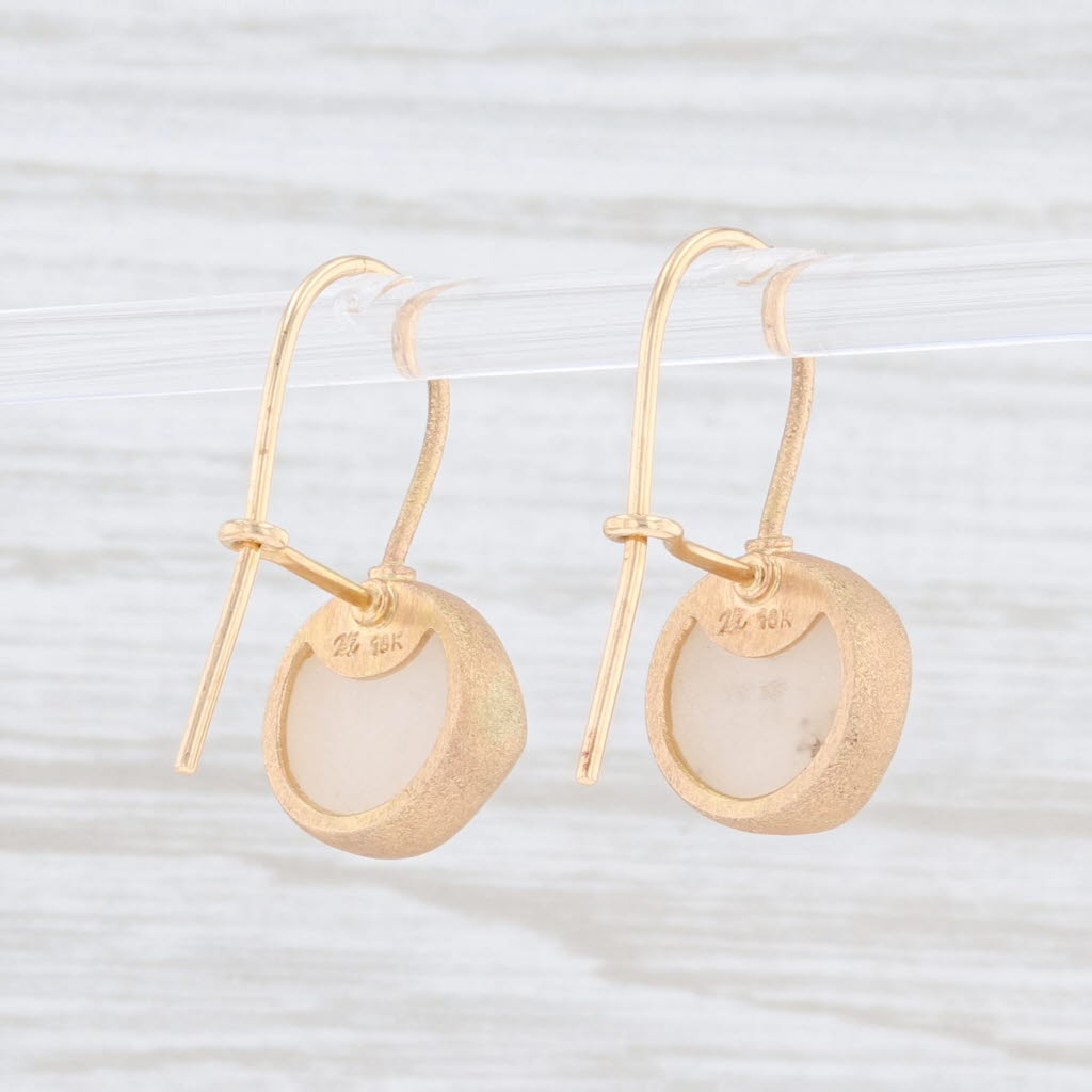 New Nina Wynn White Druzy Quartz Drop Earrings 18k Yellow Gold Hook Posts