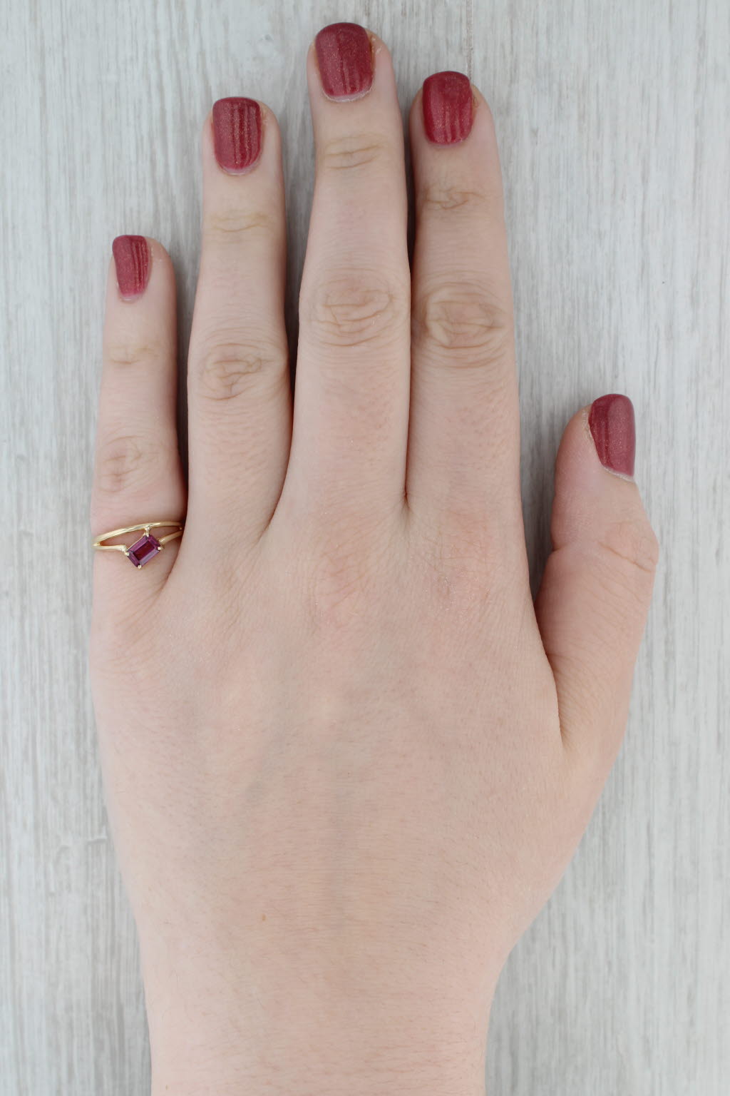 Gray 0.60ct Rhodolite Garnet Emerald Cut Solitaire Ring 14k Yellow Gold Size 5.5