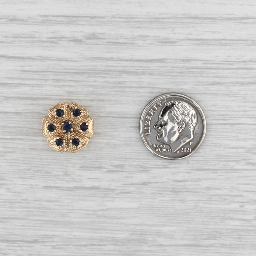 Old Victoria 0.39ctw Blue Sapphire Flower Slide Bracelet Charm 14k Yellow Gold