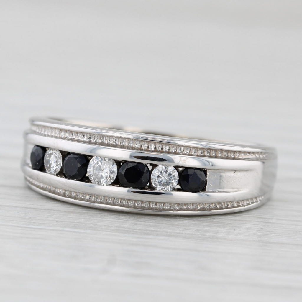 Light Gray 0.60ctw Blue Sapphire Diamond Men's Ring 14k White Gold Wedding Band Size 10.5