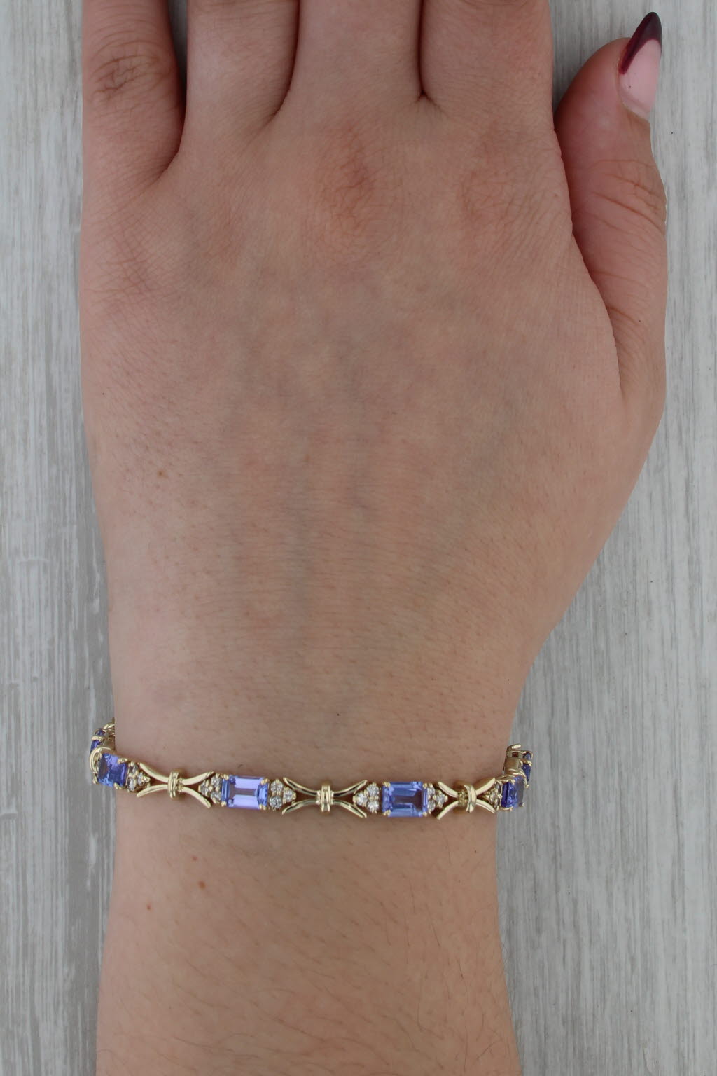 6.40ctw Tanzanite Diamond Tennis Bracelet 14k Yellow Gold 6.5" 4.7mm