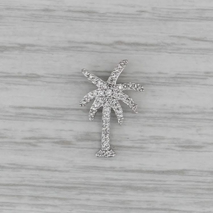 0.20ctw Diamond Palm Tree Pendant 18k White Gold Small Drop