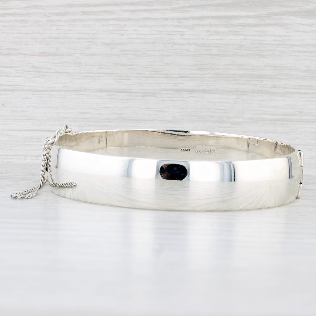 Light Gray Vintage Floral Etched Bangle Bracelet Sterling Silver Statement 7.5" Felicity