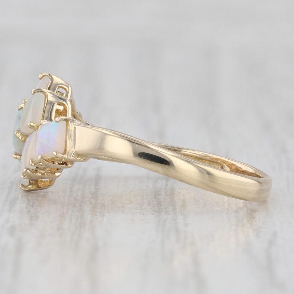 Light Gray Opal Cabochon Bypass Ring 14k Yellow Gold 3-Row 3-Stone Size 6.75