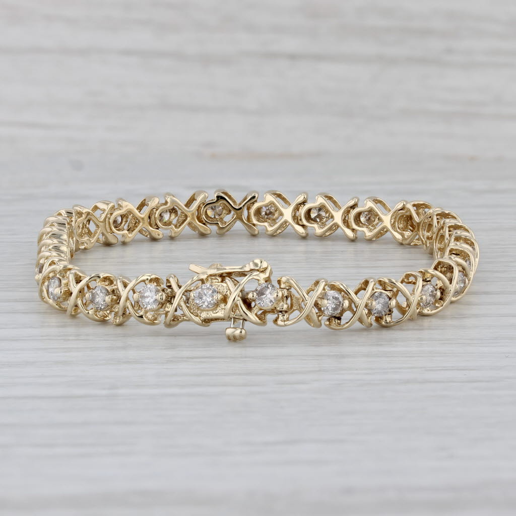 Gray 2.50ctw Diamond Tennis Bracelet 14k Yellow Gold 7" 6.4mm XO Pattern