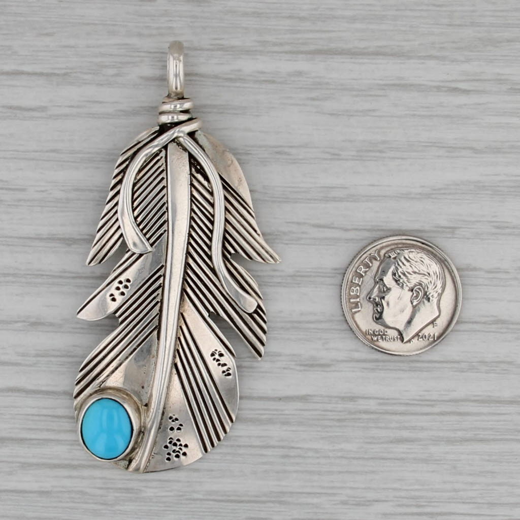 Navajo Feather Pendant Sterling Silver Turquoise Vintage Native American