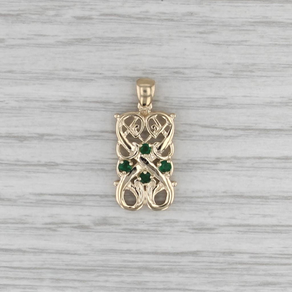 0.20ctw Emerald Ornate Knotwork Pendant 10k Yellow Gold