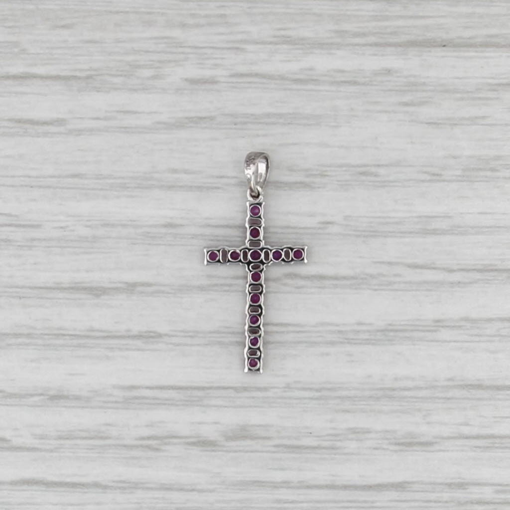 0.40ctw Pink Sapphire Ruby Cross Pendant 14k White Gold Small Drop