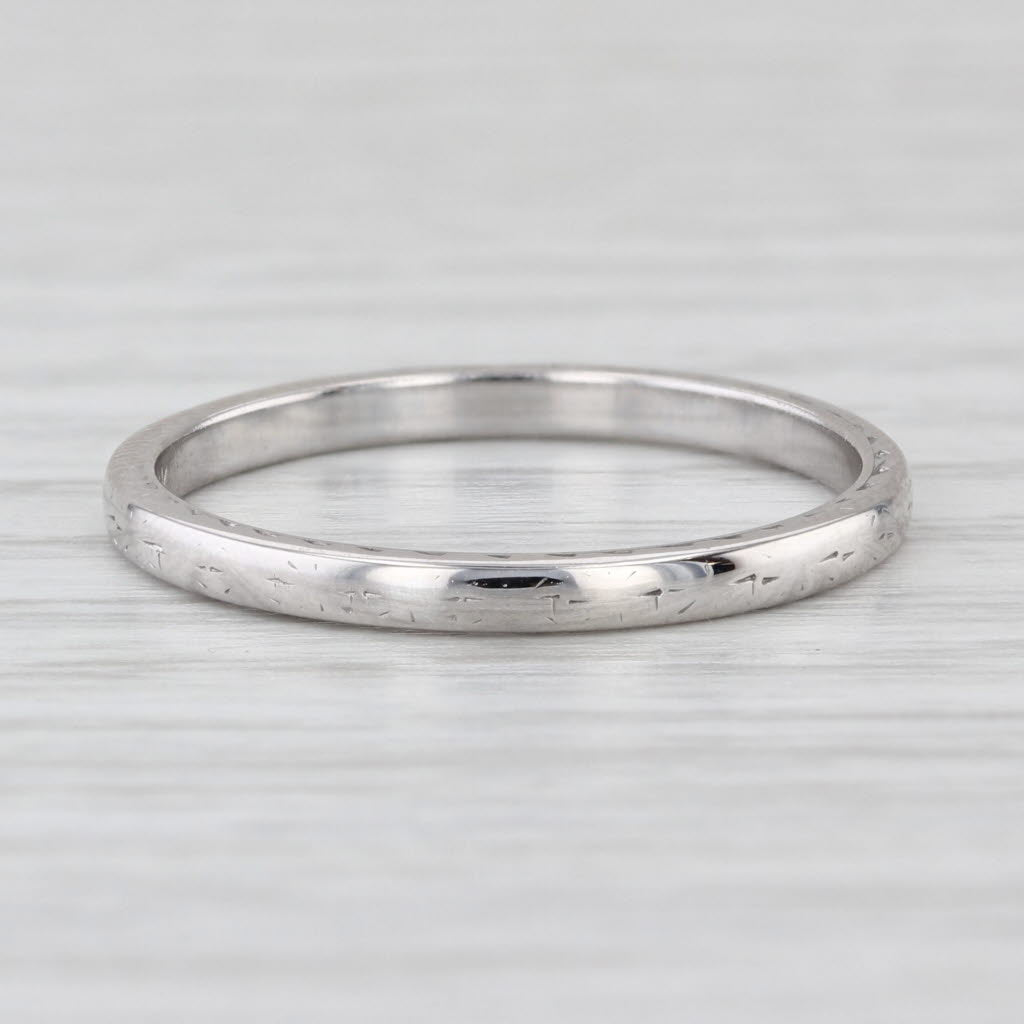 Wheat Etched Wedding Band 18k White Gold Size 8.5 Stackable Ring