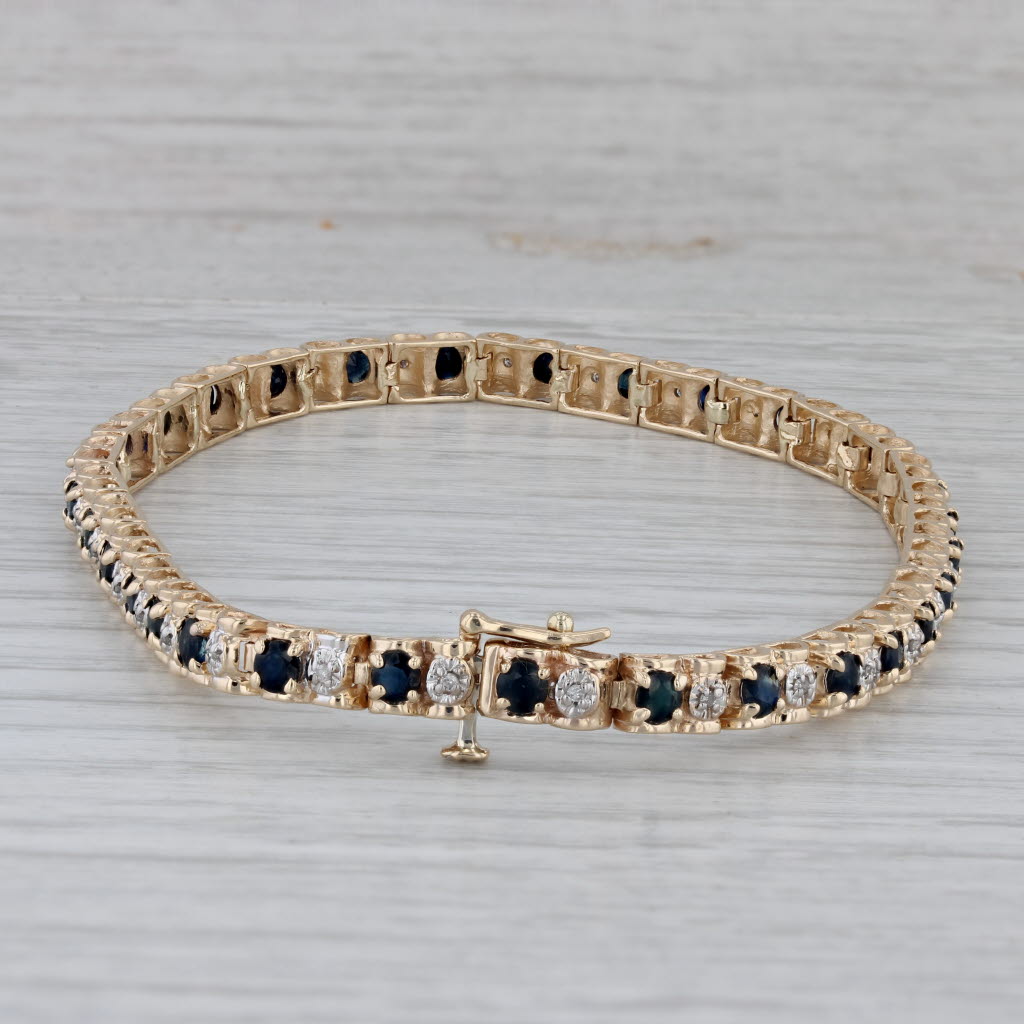Gray 4.59ctw Blue Sapphire Diamond Tennis Bracelet 10k Yellow Gold 8" 4.7mm