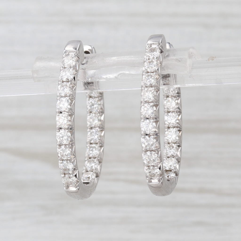 1.36ctw Diamond Inside Out Hoop Earrings 14k White Gold Snap Top Oval Hoops