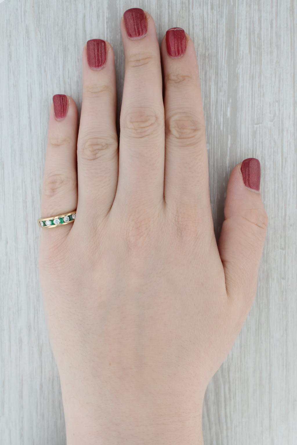 Gray 0.55ctw Diamond Emerald Wedding Band 14k Gold Size 6.5 Anniversary Stackable