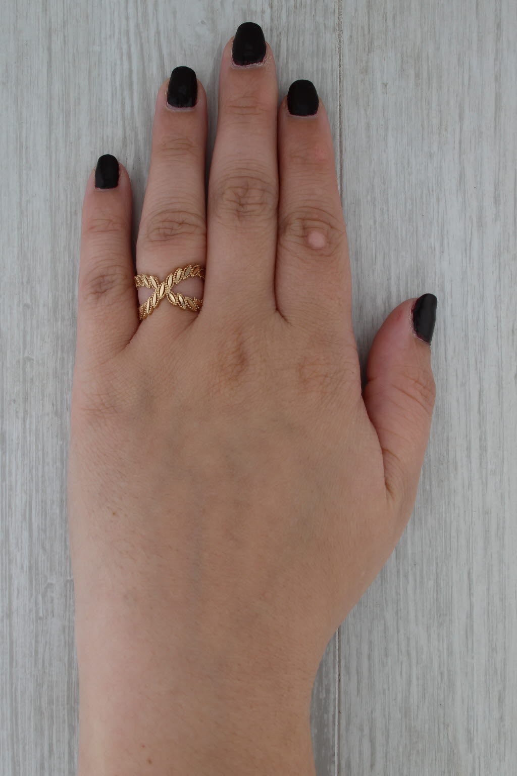 Fancy X Cross Over Double Band Ring 18k Yellow Gold Statement