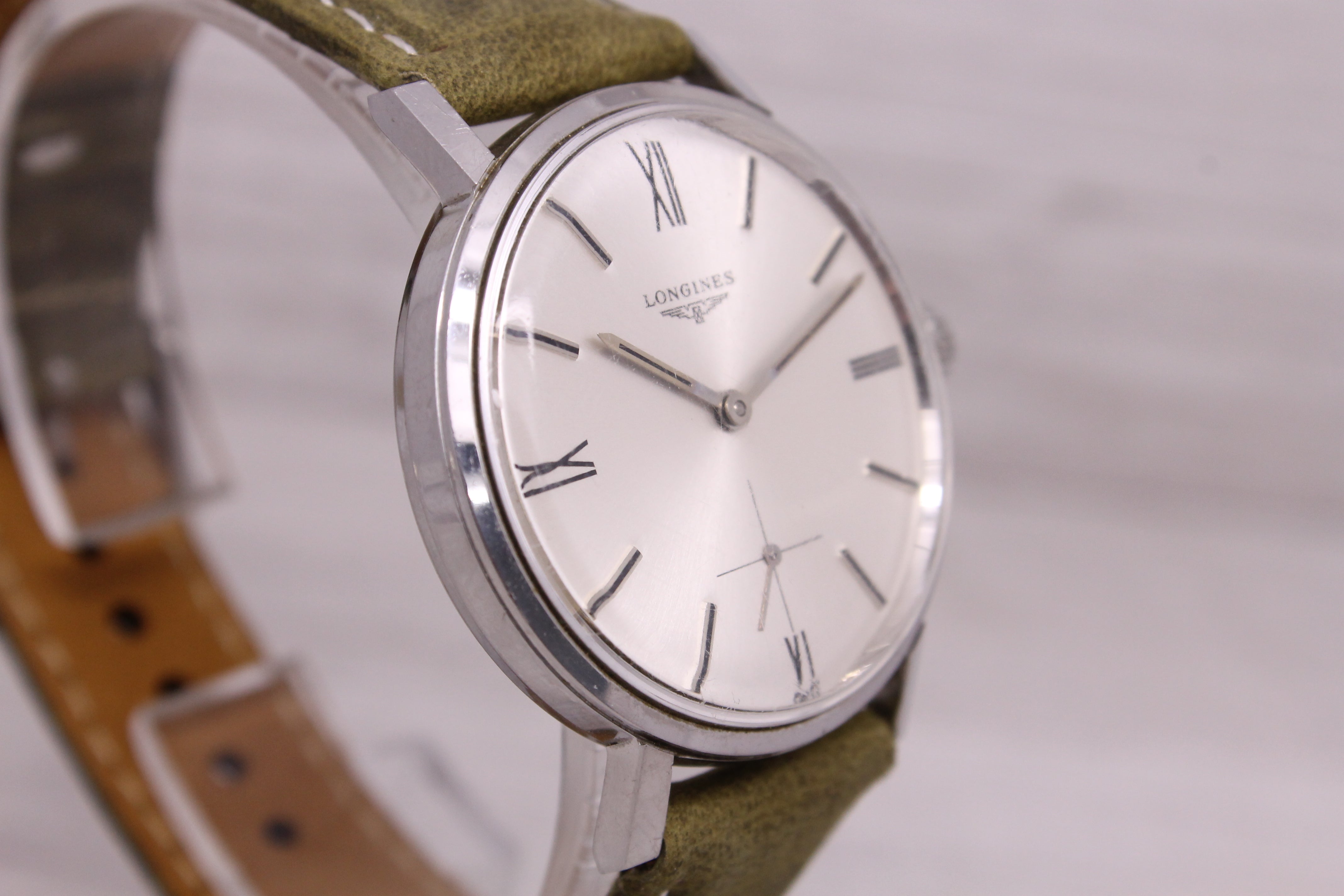 Gray Vintage c.1967 Longines 35mm Stainless Steel Manual Mens Watch ORIGINAL Dial 302