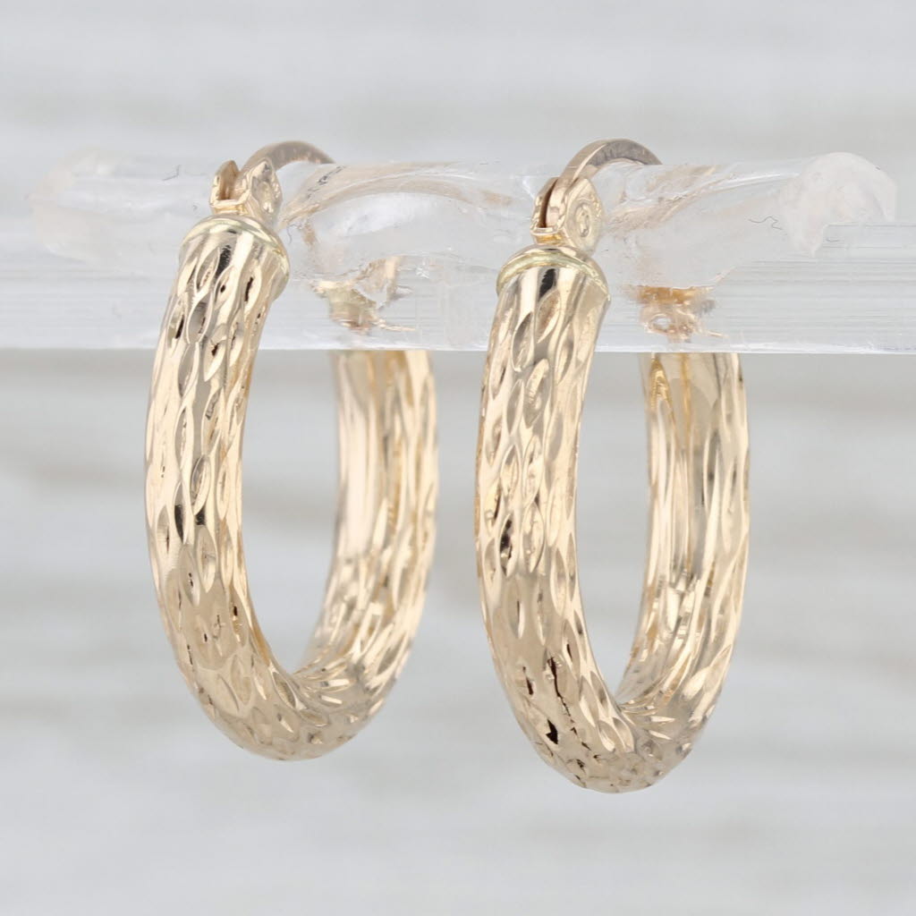 Textured Hoop Earrings 10k Yellow Gold Snap Top Round Hoops